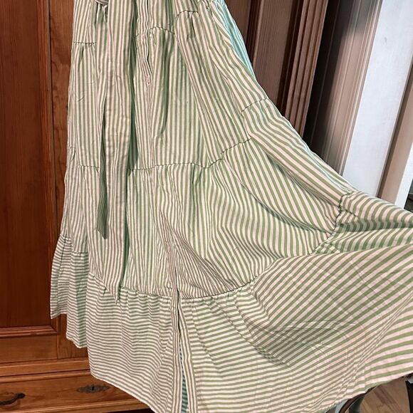 Striped Green Button-Up pheasant boho tier skirt Dress NWT sz L maxi - Picture 4 of 11